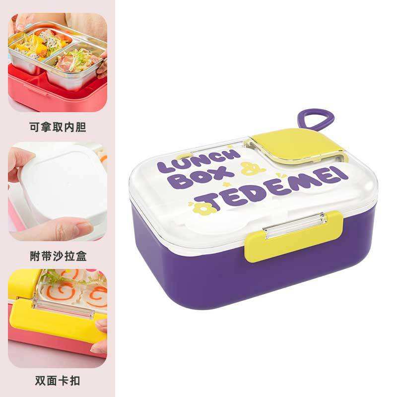 kids Stainless Steel Lunch Box – 3 Compartment Leakproof Tiffin with Sauce Box