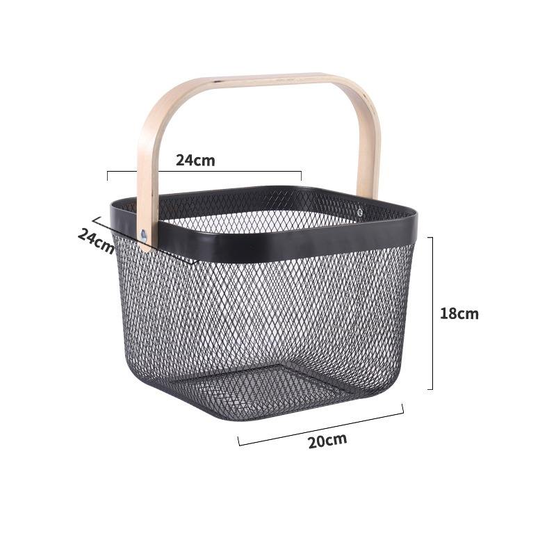 Portable Metal Mesh Storage Basket with Wooden Handle | Multipurpose Organizer