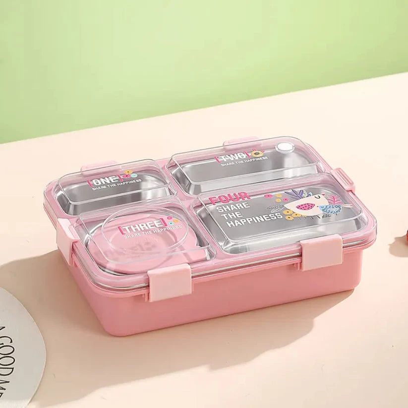 SmartMeal 4 Compartment Stainless Steel Lunch Box – Sturdy, Portable & Dibbie Included