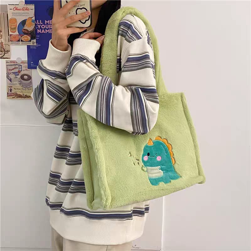 Cute Cartoon Plush Tote Bag for Girls | Soft Furry Kawaii Shoulder Handbag