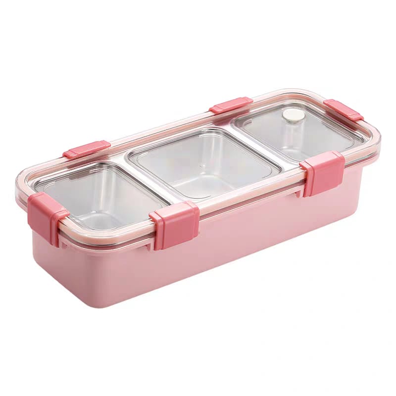 Premium 3-Grid Stainless Steel Bento Lunch Box – Leakproof, Stylish & Portable (585ml)