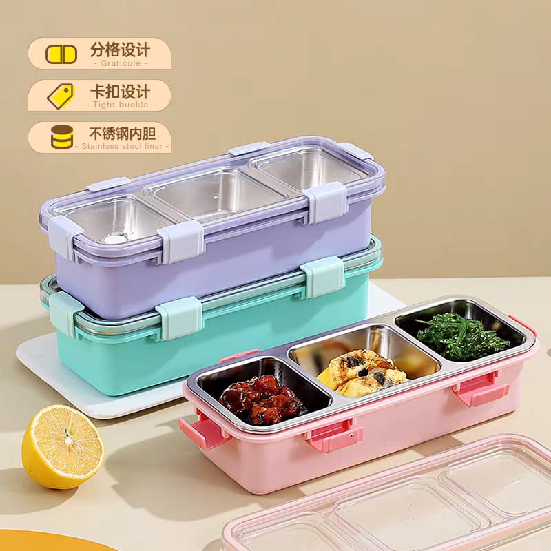 Premium 3-Grid Stainless Steel Bento Lunch Box – Leakproof, Stylish & Portable (585ml)