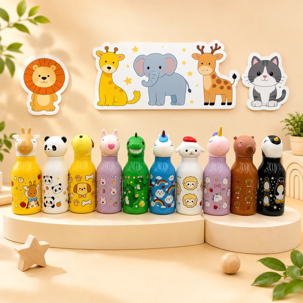 3D Animal Head Kids Plastic Water Bottle | 500ml Lightweight Sipper School Bottle