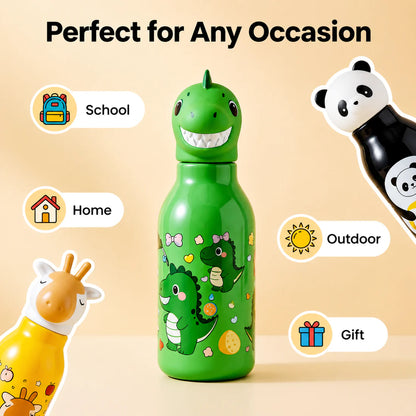 3D Animal Head Kids Plastic Water Bottle | 500ml Lightweight Sipper School Bottle