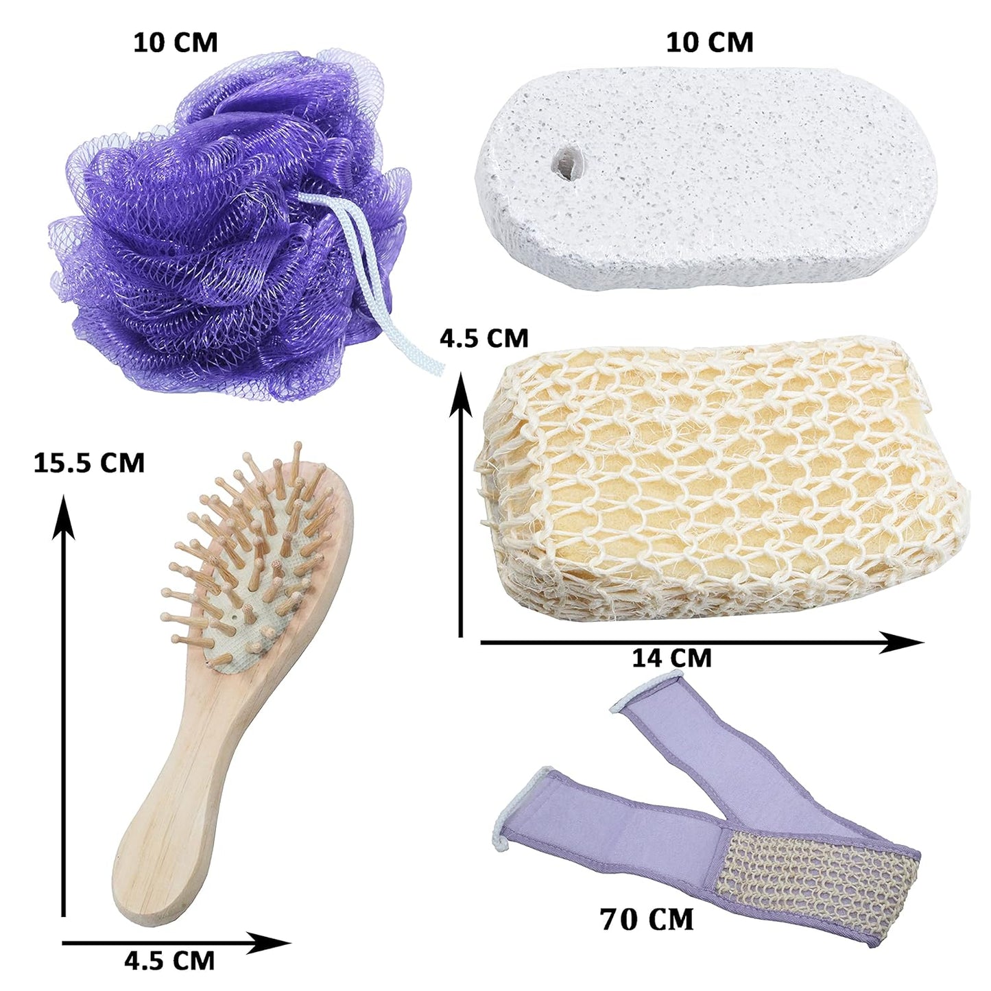 Jades Bathing Accessories Gift Set Bath Loofah Sponge Scrubber With Wooden Basket - set of 5 (Set - C)