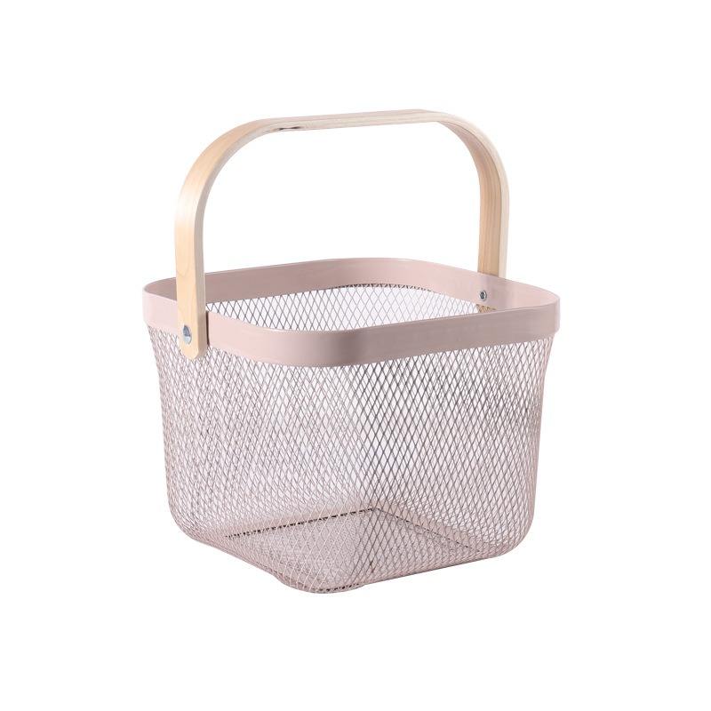 Portable Metal Mesh Storage Basket with Wooden Handle | Multipurpose Organizer