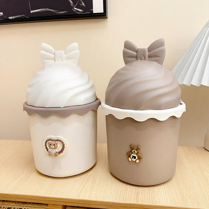 Cute Teddy Bear Dustbin with Lid | Cartoon Design Plastic Waste Bin for Home