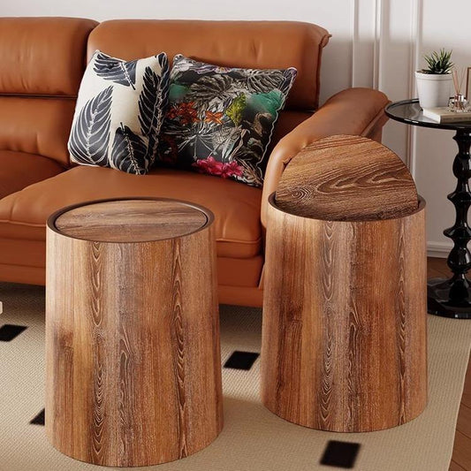 Wooden Finish Storage Stool with Hidden Dustbin | Multipurpose Home Organizer