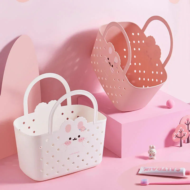 Cute Bunny Storage Basket for Kids – Plastic Tote with Handle
