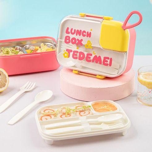 kids Stainless Steel Lunch Box – 3 Compartment Leakproof Tiffin with Sauce Box