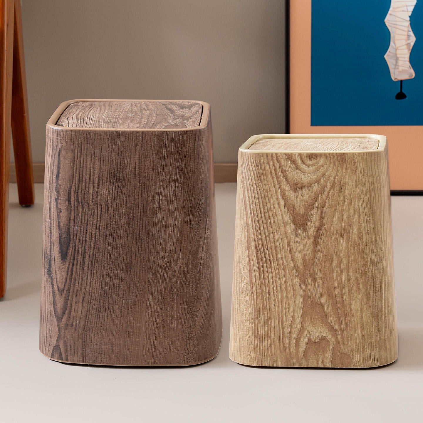 Marble Swing Lid Bathroom Trash Can | Compact Waste Bin for Home & Office