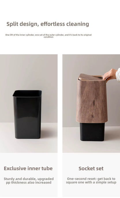 Marble Swing Lid Bathroom Trash Can | Compact Waste Bin for Home & Office