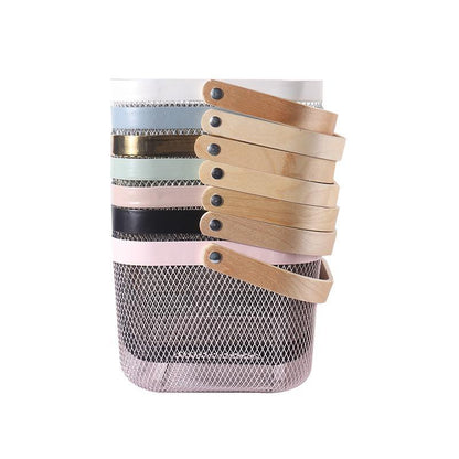 Portable Metal Mesh Storage Basket with Wooden Handle | Multipurpose Organizer