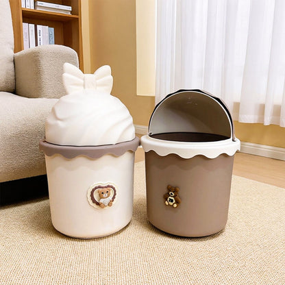 Cute Teddy Bear Dustbin with Lid | Cartoon Design Plastic Waste Bin for Home