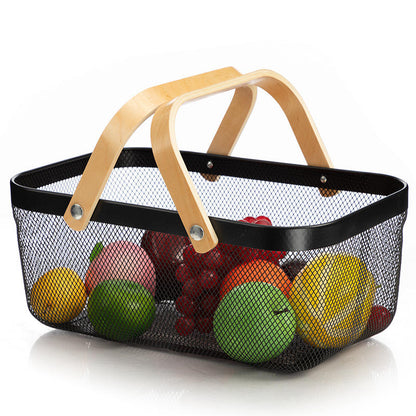 Multipurpose Metal Mesh Storage Basket with Wooden Handles | Organizer Basket