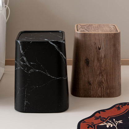 Marble Swing Lid Bathroom Trash Can | Compact Waste Bin for Home & Office