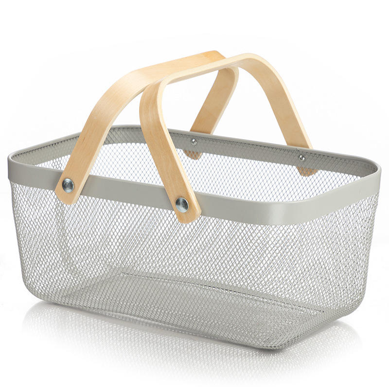 Multipurpose Metal Mesh Storage Basket with Wooden Handles | Organizer Basket