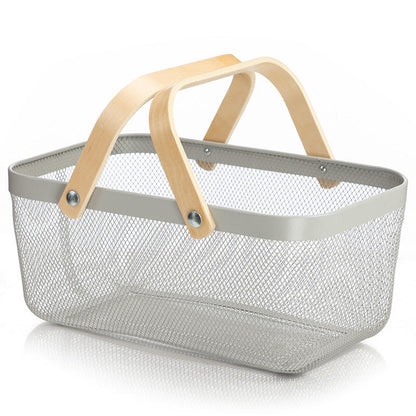 Multipurpose Metal Mesh Storage Basket with Wooden Handles | Organizer Basket