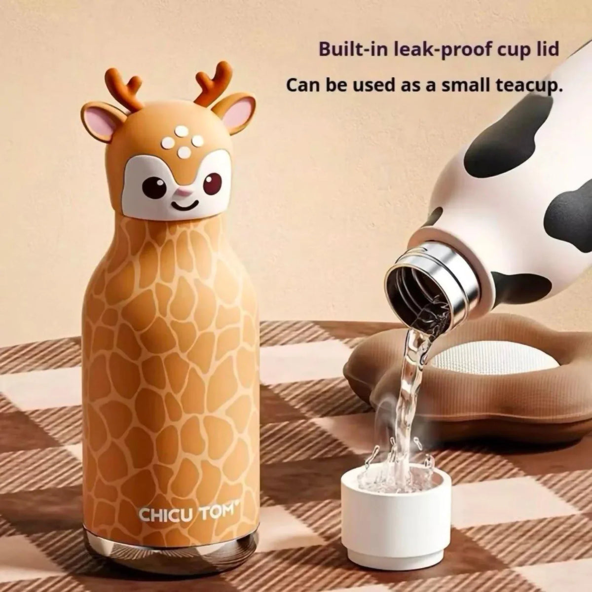 3D Animal Head Kids Water Bottle – 316 Steel Sipper | 500ml Lightweight School Bottle
