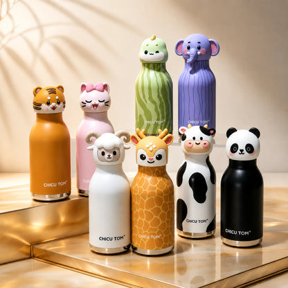 3D Animal Head Kids Water Bottle – 316 Steel Sipper | 500ml Lightweight School Bottle