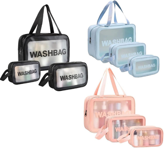 3 PCS Travel Wash Bag Set | Waterproof Cosmetic & Toiletry Organizer Bags