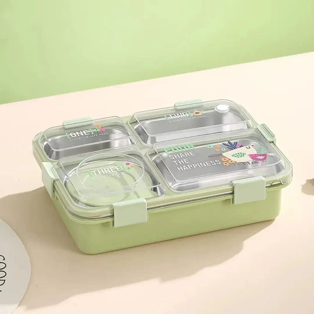 SmartMeal 4 Compartment Stainless Steel Lunch Box – Sturdy, Portable & Dibbie Included