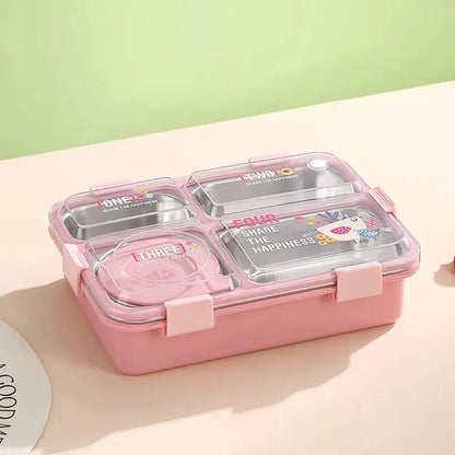 SmartMeal 4 Compartment Stainless Steel Lunch Box – Sturdy, Portable & Dibbie Included