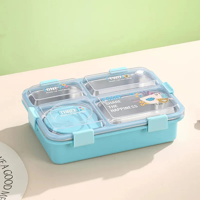 SmartMeal 4 Compartment Stainless Steel Lunch Box – Sturdy, Portable & Dibbie Included