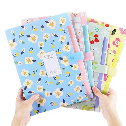 A4 Floral Pastel Document Folder – 6-Layer Organizer
