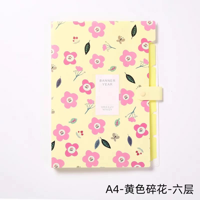 A4 Floral Pastel Document Folder – 6-Layer Organizer