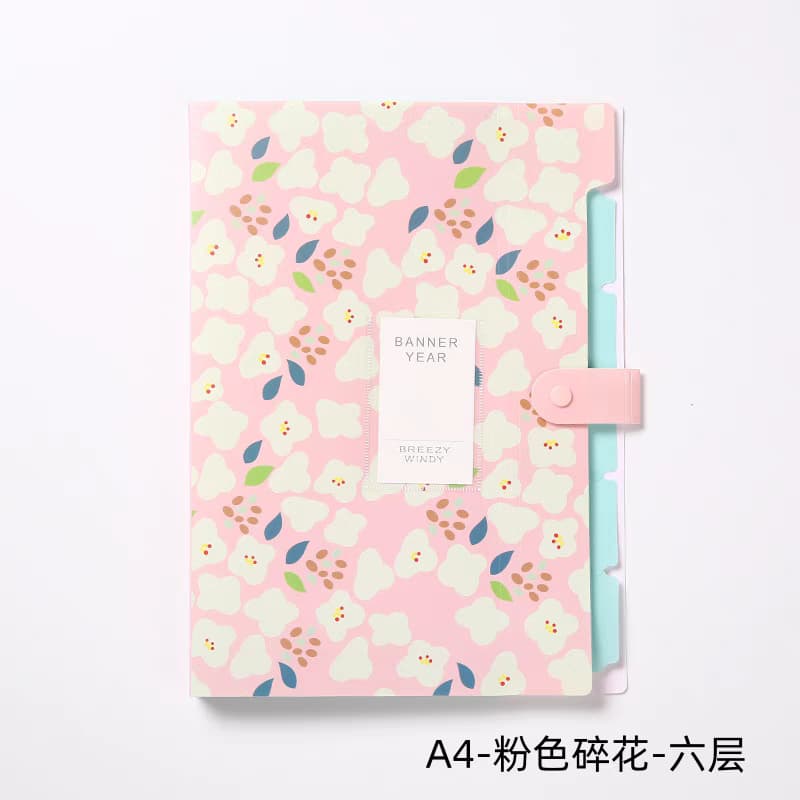 A4 Floral Pastel Document Folder – 6-Layer Organizer