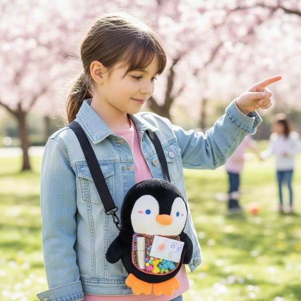 Cute Penguin Plush Sling Bag for Kids | Soft Toy Coin Pouch | Mini Crossbody Bag