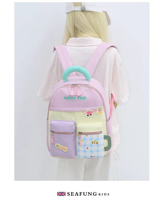 Cute Kids Backpack | Kawaii School Bag for Girls | Mini Cup Cartoon Backpack for School & Travel