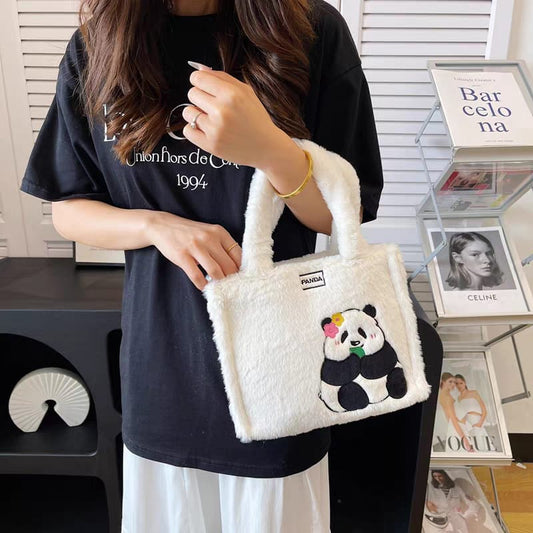 Cute Cartoon Plush Tote Bag for Girls | Soft Furry Kawaii Shoulder Handbag