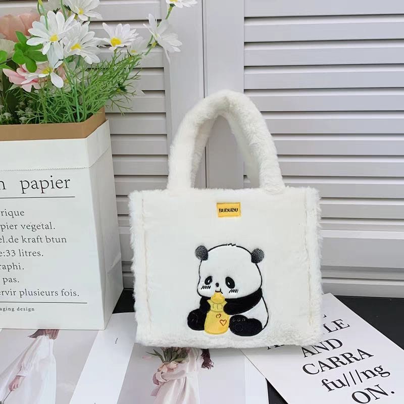 Cute Cartoon Plush Tote Bag for Girls | Soft Furry Kawaii Shoulder Handbag