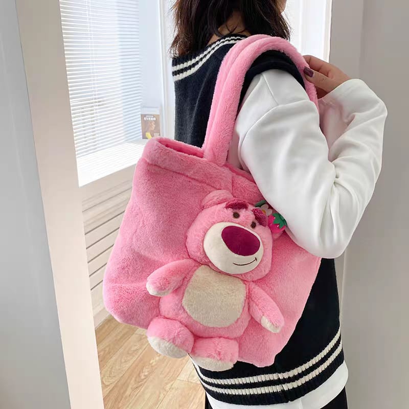 Cute Cartoon Plush Tote Bag for Girls | Kawaii Soft Furry Shoulder Handbag