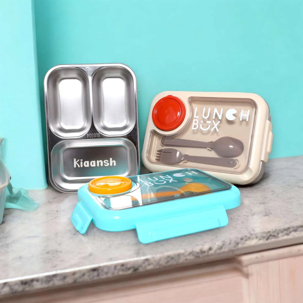 Lunch Box 3 Grids Stainless Steel Leak Proof with Spoon