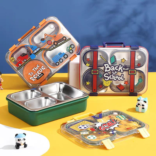 Back to School 4-Compartment Stainless Steel Lunch Box