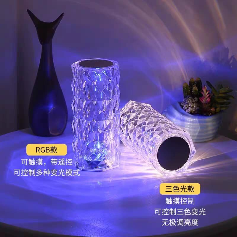 Rechargeable Rose Crystal Table Night Light Atmosphere Lamp with Touch Control, 16 RGB Color Changing, Remote Control (Pack of