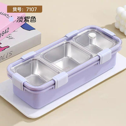 Premium 3-Grid Stainless Steel Bento Lunch Box – Leakproof, Stylish & Portable (585ml)