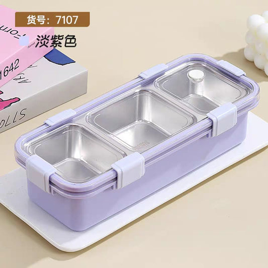 Premium 3-Grid Stainless Steel Bento Lunch Box – Leakproof, Stylish & Portable (585ml)