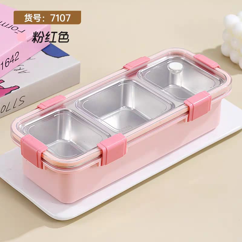 Premium 3-Grid Stainless Steel Bento Lunch Box – Leakproof, Stylish & Portable (585ml)