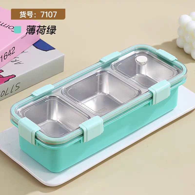Premium 3-Grid Stainless Steel Bento Lunch Box – Leakproof, Stylish & Portable (585ml)