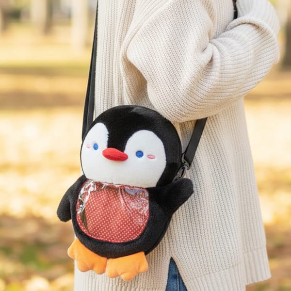 Cute Penguin Plush Sling Bag for Kids | Soft Toy Coin Pouch | Mini Crossbody Bag