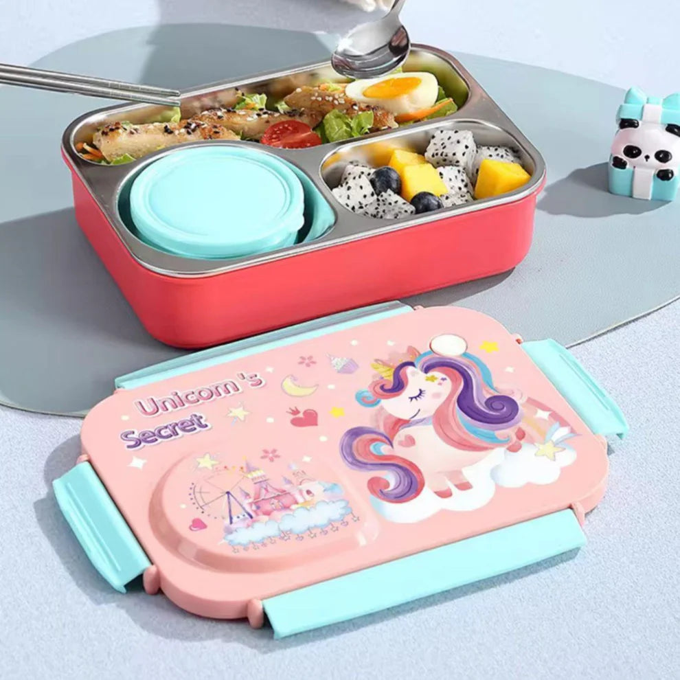Leakproof 3 Grids Stainless Steel Lunch Box for Kids with Bowl